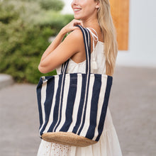 Cargar imagen en el visor de la galería, BOLSO PLAYA SHOPPING BASE YUTE ESTAMPADO RAYAS
