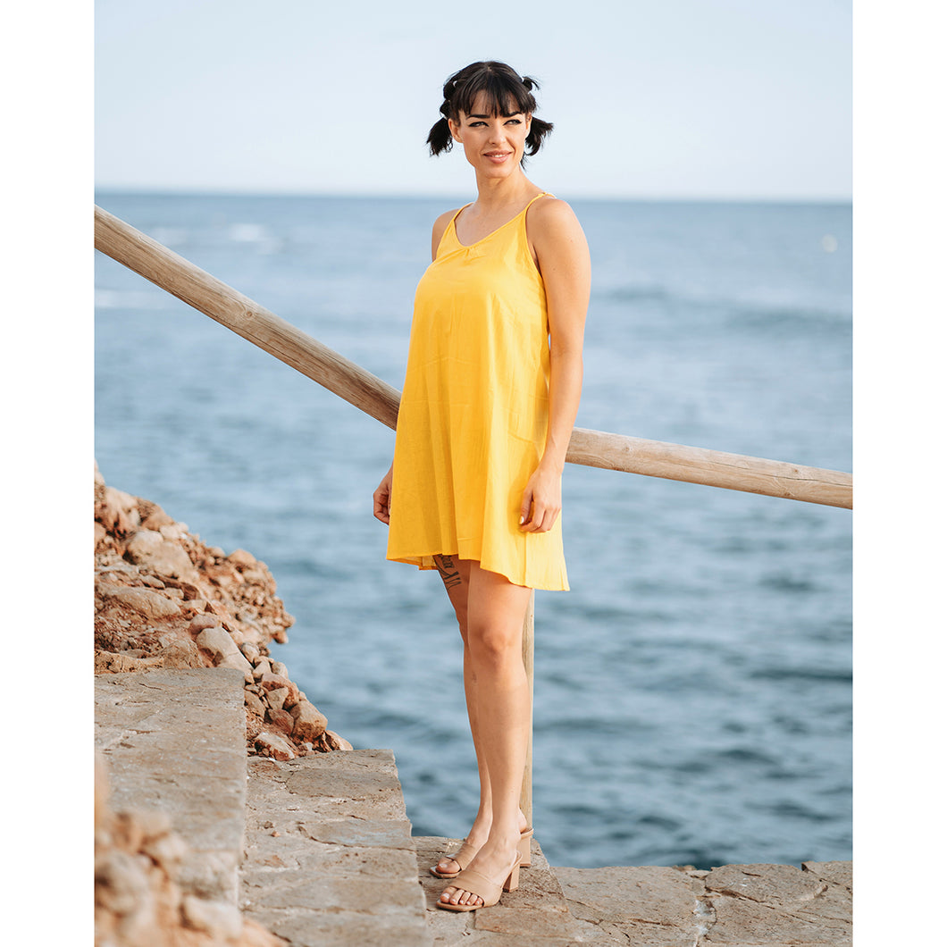 VESTIDO CORTO/ BLUSA ALGODÓN MOSTAZA