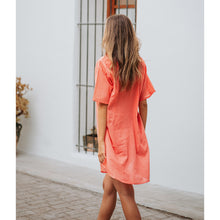 Cargar imagen en el visor de la galería, VESTIDO CAMISERO ALGODÓN MANGA CORTA CORAL
