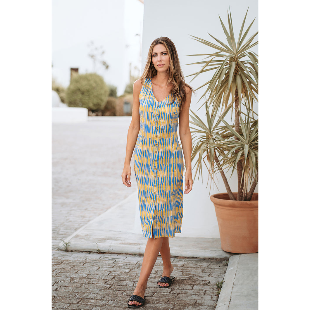 VESTIDO MIDI ESTAMPADO ALGODÓN BOTONES FRONTALES