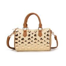 Cargar imagen en el visor de la galería, BOLSO MINI BOWLING RAFIA TACHUELAS
